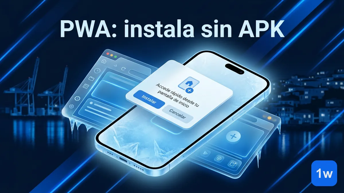 Teléfono mostrando la instalación de la PWA de 1win sin usar un archivo APK