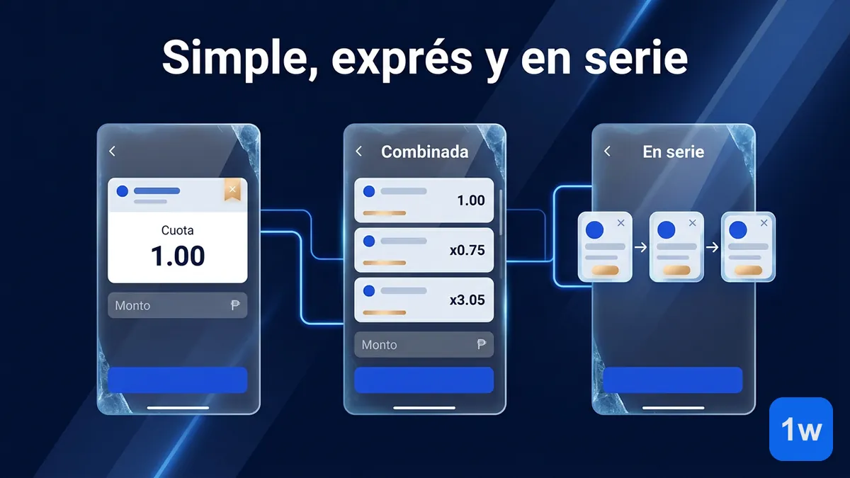 Tres tipos de apuesta en 1win Chile: simple, exprés y en serie con cuotas en pesos chilenos