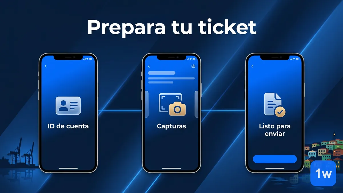 Pasos para preparar un ticket de soporte en 1win Chile: ID de cuenta, capturas y documento listo