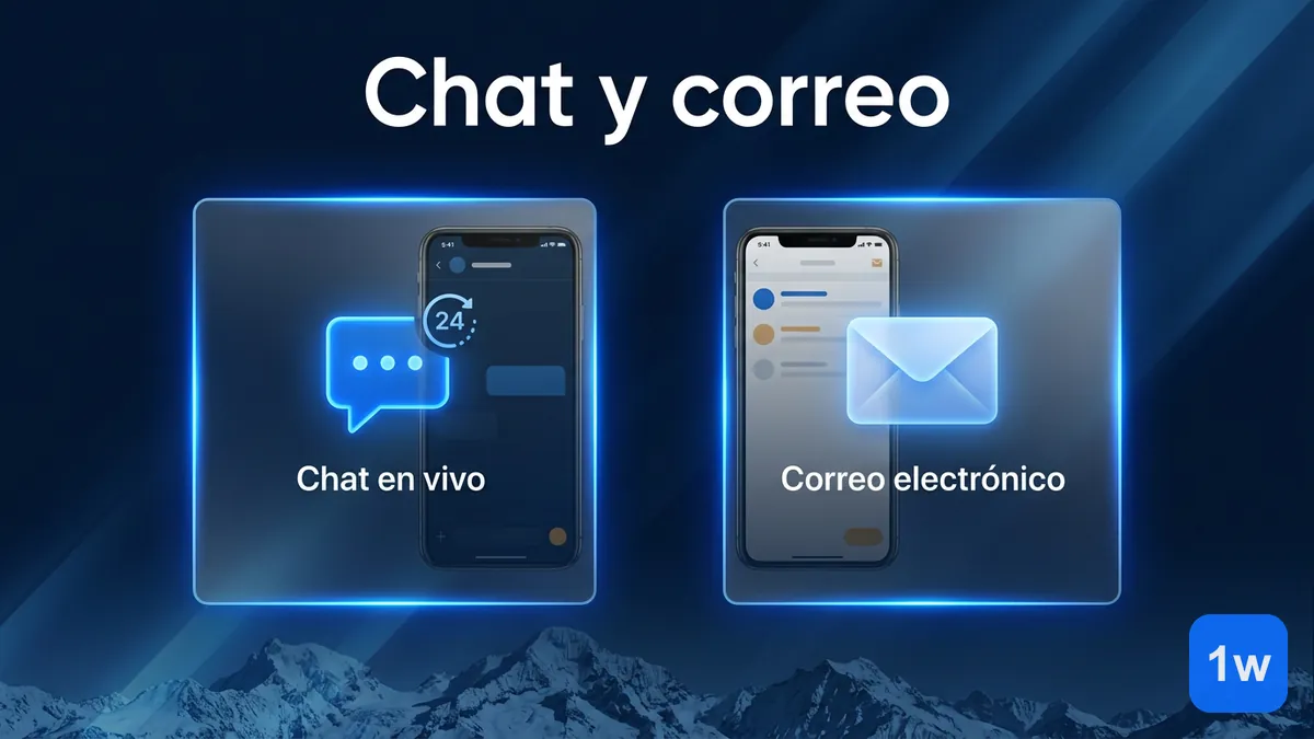 Canales oficiales de contacto de 1win Chile: chat en vivo disponible 24 horas y correo electrónico
