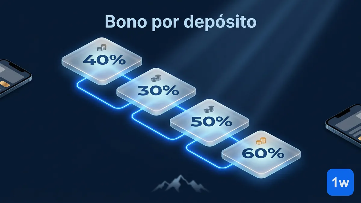 Escalera de cuatro tramos del bono de depósito de 1win Chile con porcentajes crecientes