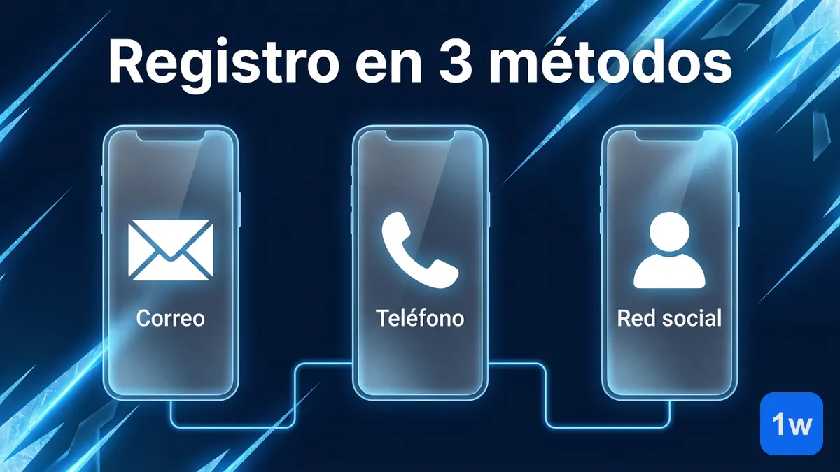 Tres pasos para registrarte en 1win Chile con correo, teléfono o red social