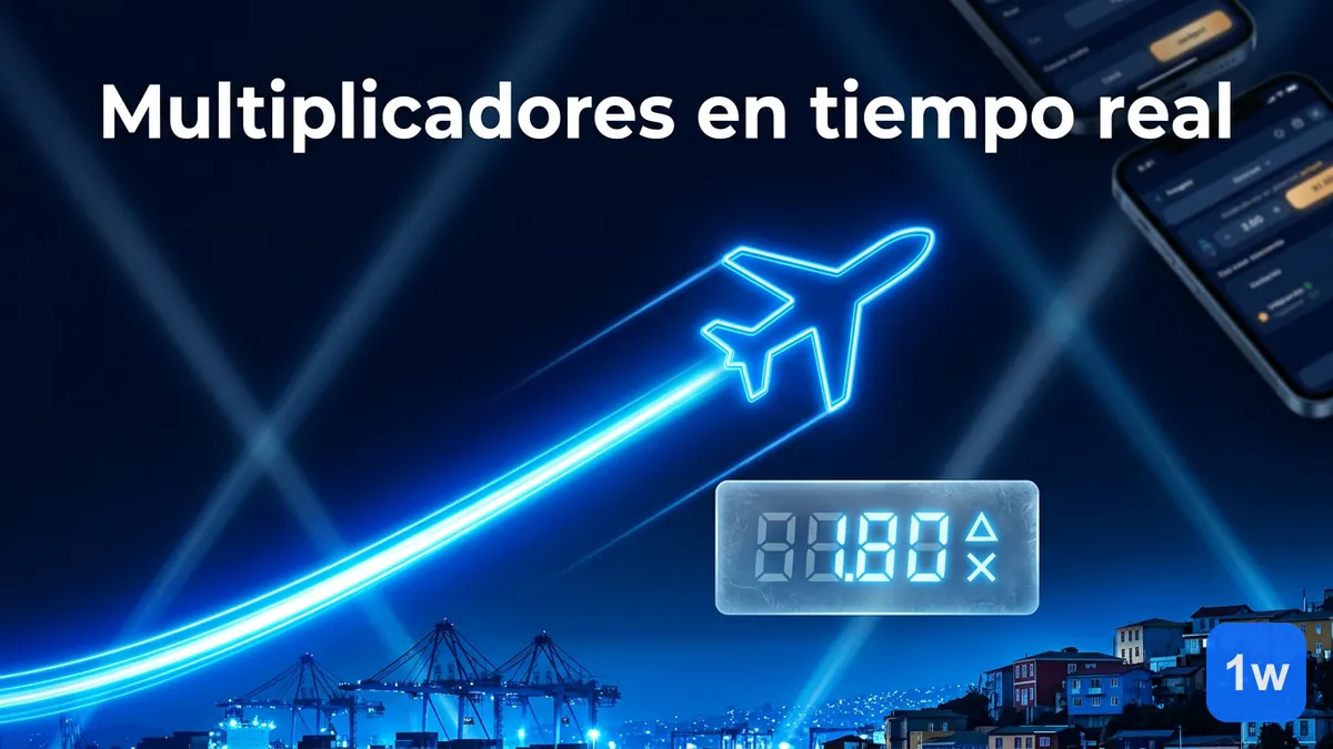 Multiplicador de juego crash subiendo en tiempo real con el puerto de Valparaíso de fondo en 1win Chile