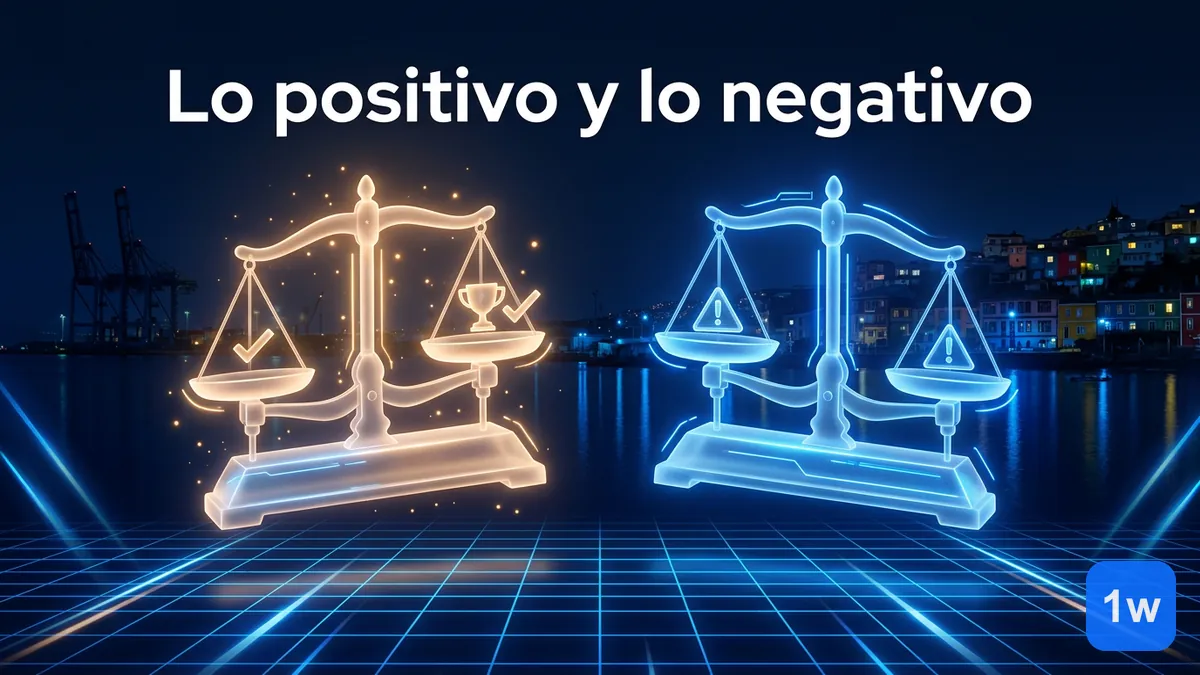 Balanza que compara las opiniones positivas y los reclamos frecuentes sobre 1win en Chile