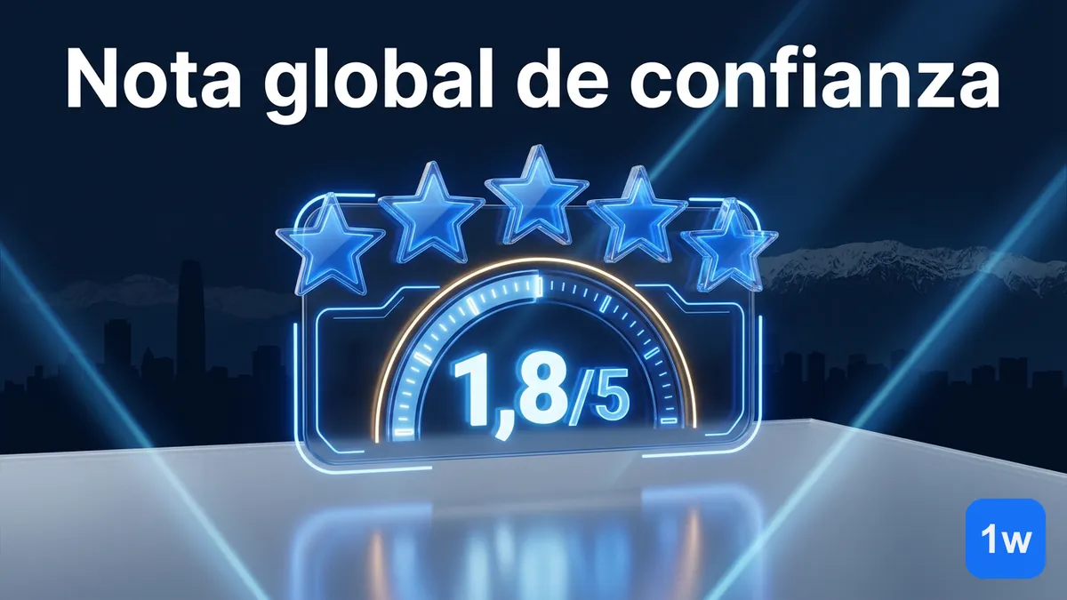 Panel con la nota y el puntaje de confianza global que analizamos para 1win en Chile